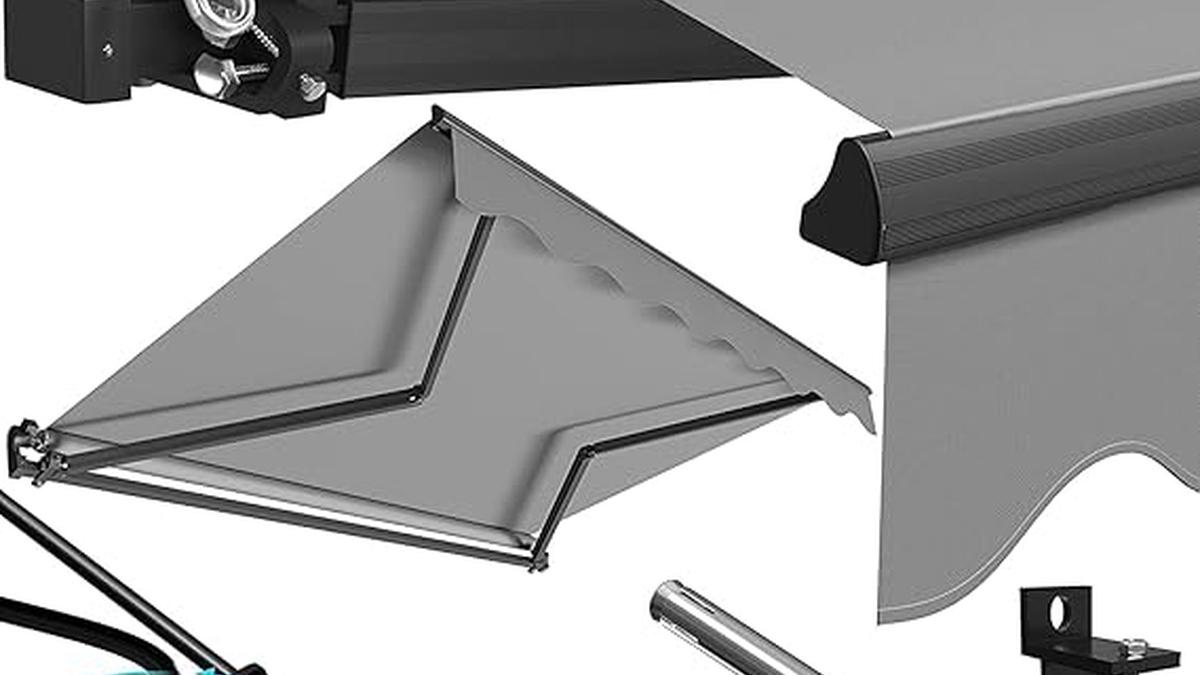 Tenda da Sole Pieghevole a Bracci Grigio 250x200cm per Balconi con Supporto a Parete