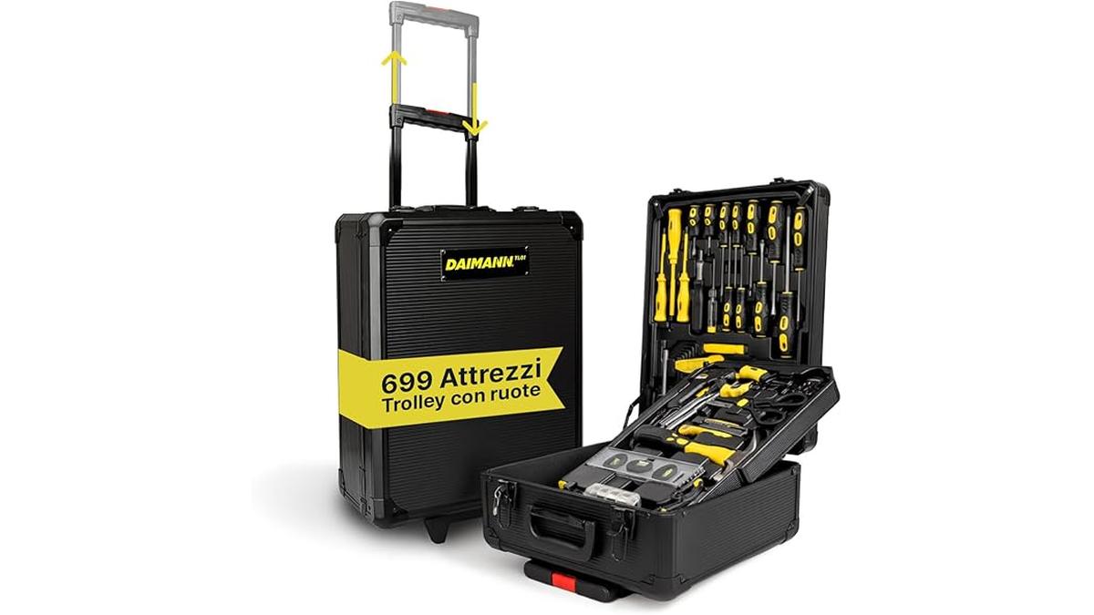 Trolley Attrezzi 699 Pezzi Valigia Ruote Manico Telescopico Cassetta Acciaio CR-V