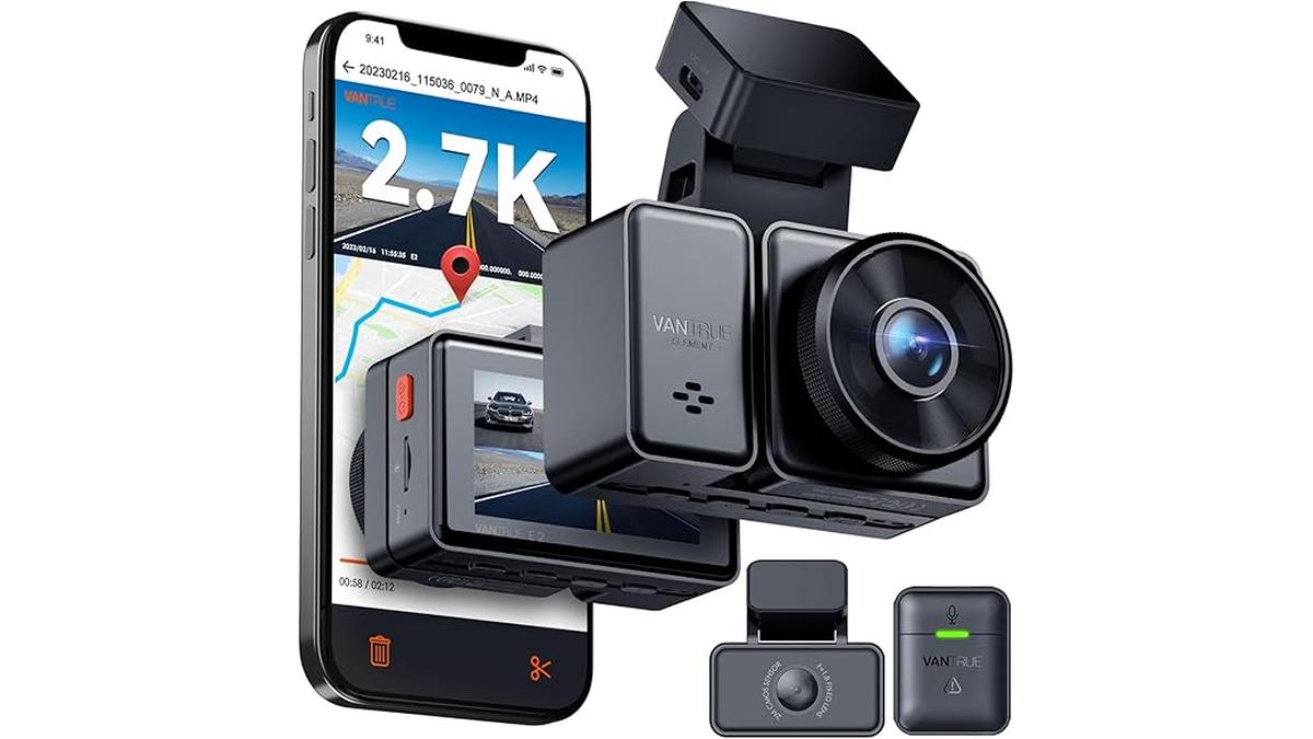Vantrue E2 Dash Cam 2.7K Doppia Telecamera WiFi GPS Visione Notturna 24h Parcheggio WDR 2.45″ 160°