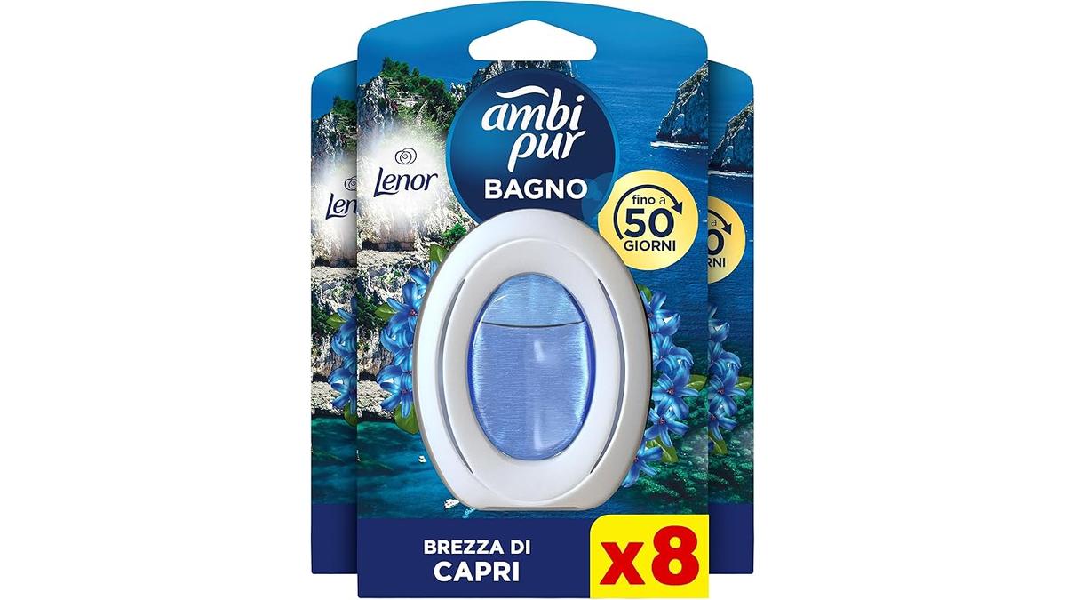 Ambi Pur Profumatore Bagno Brezza di Capri 8 Fragranze Diffusore Elimina Odori 50 Giorni