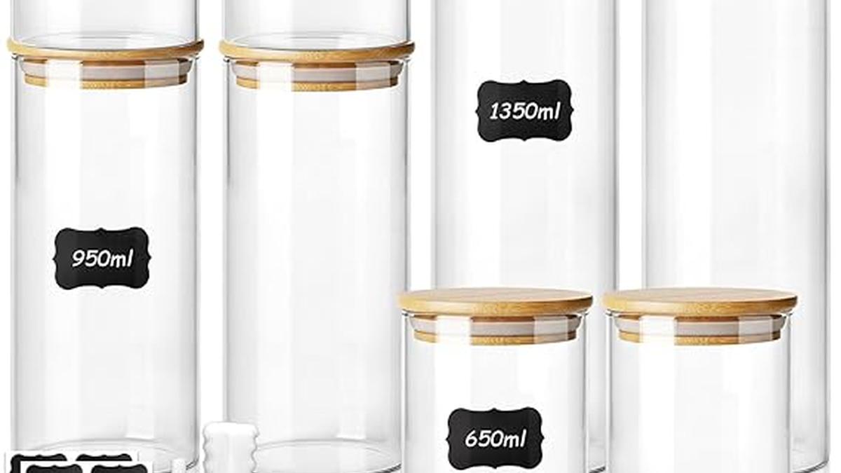 Barattoli di Vetro Ermetici Set 8pz con Coperchio per Pasta Farina Zucchero Caffè 450ml-1350ml