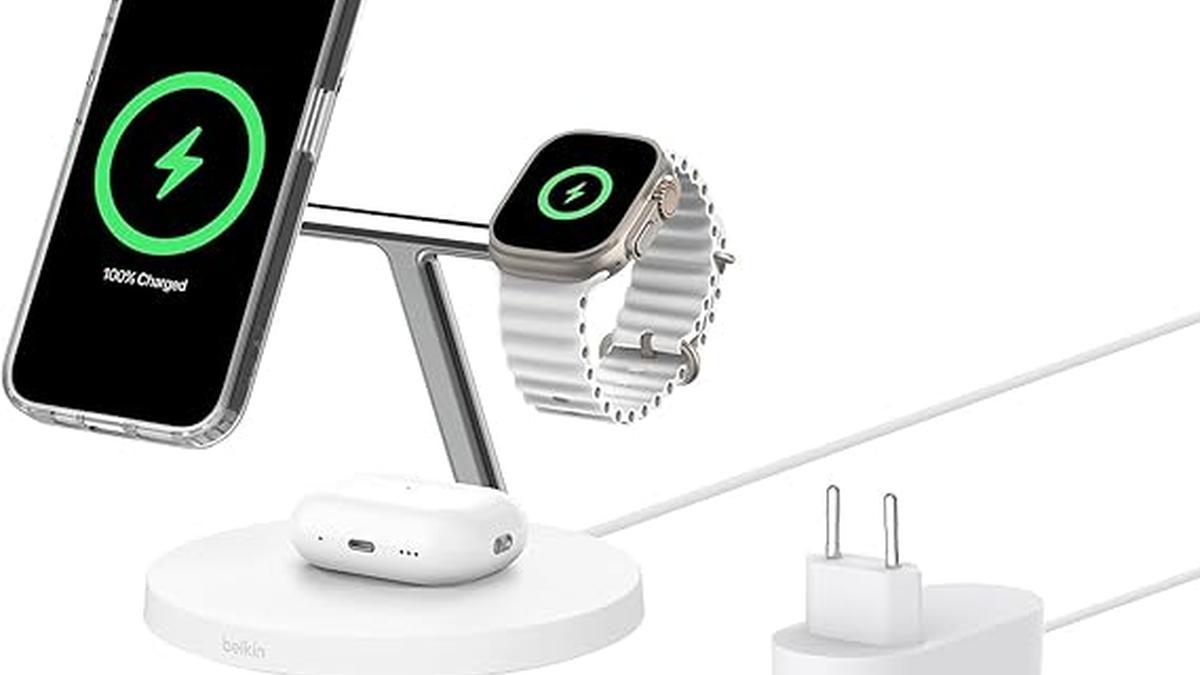 Belkin BoostCharge 3 in 1 Caricatore Qi2 Wireless MagSafe per iPhone 17 Apple Watch AirPods Bianco