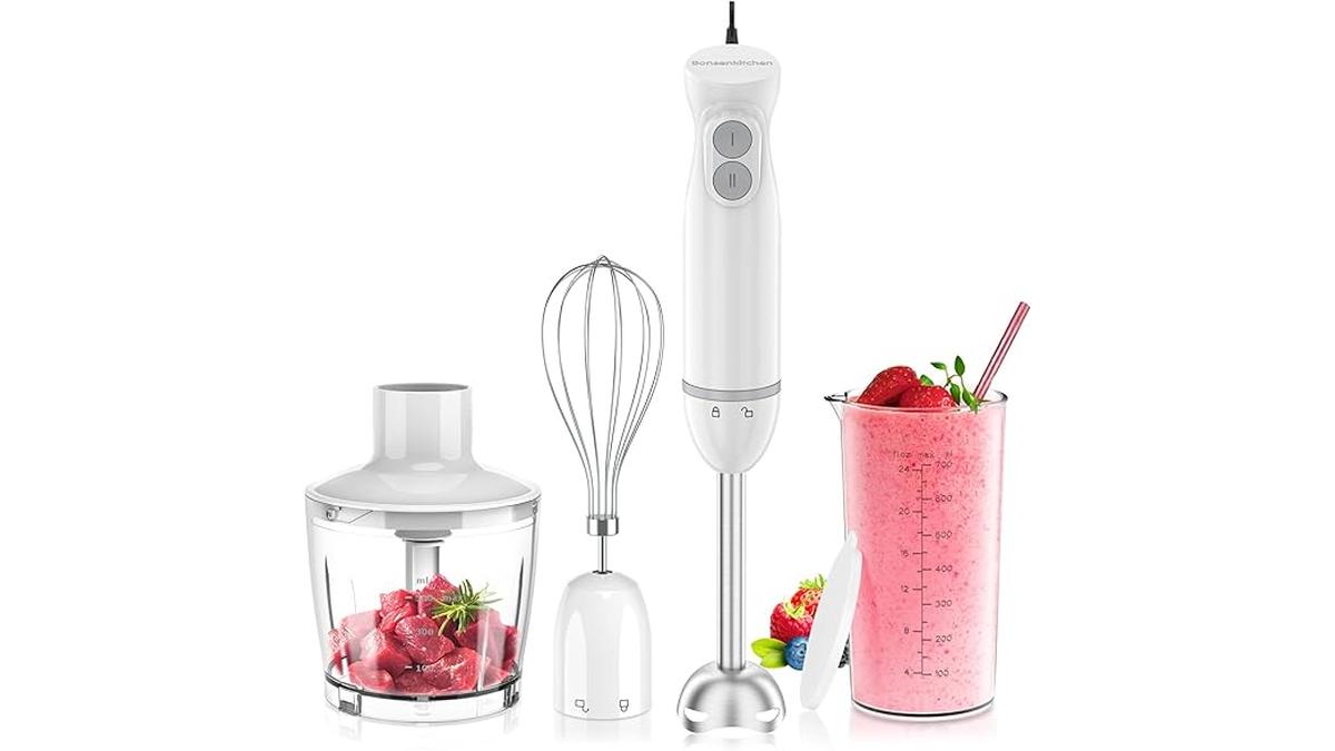 Bonsenkitchen Frullatore Immersione 1000W Acciaio Inossidabile 2 Velocità Tritatutto e Frusta