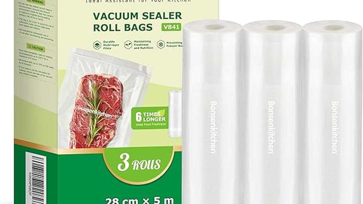 Bonsenkitchen Sacchetti Sottovuoto 3 Rotoli 28x5m Senza BPA per Conservazione e Cottura Sous Vide