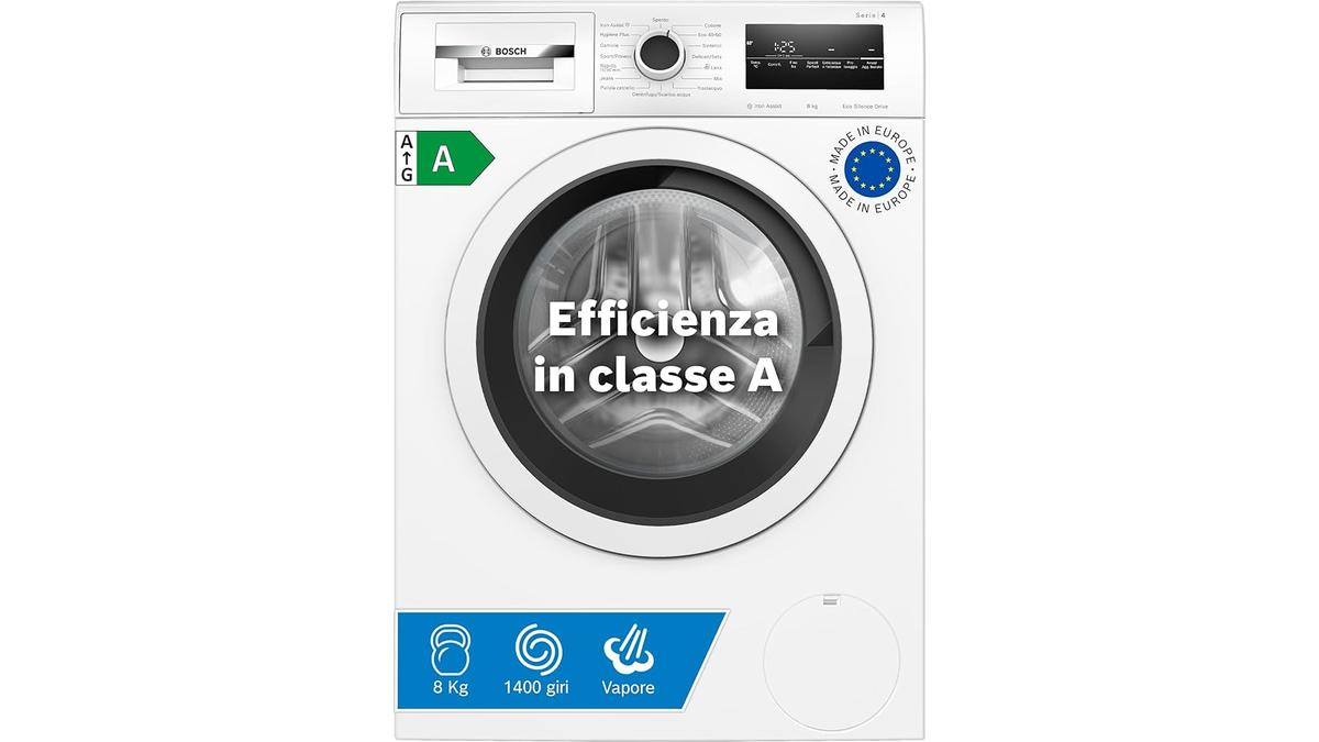 Bosch Serie 4 Lavatrice Frontale 8kg 1400giri A++ Inverter Stiratura Facile Bianco 60cm