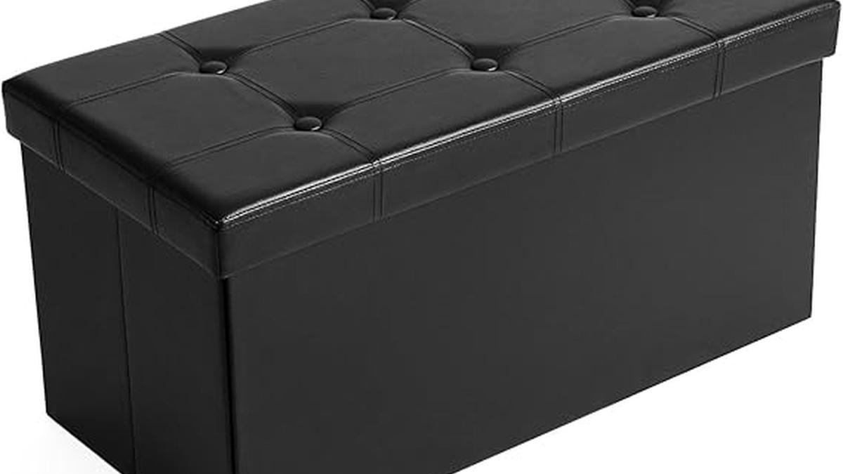 Cassapanca Pouf Contenitore Pieghevole 80L Imbottita Nero 300kg