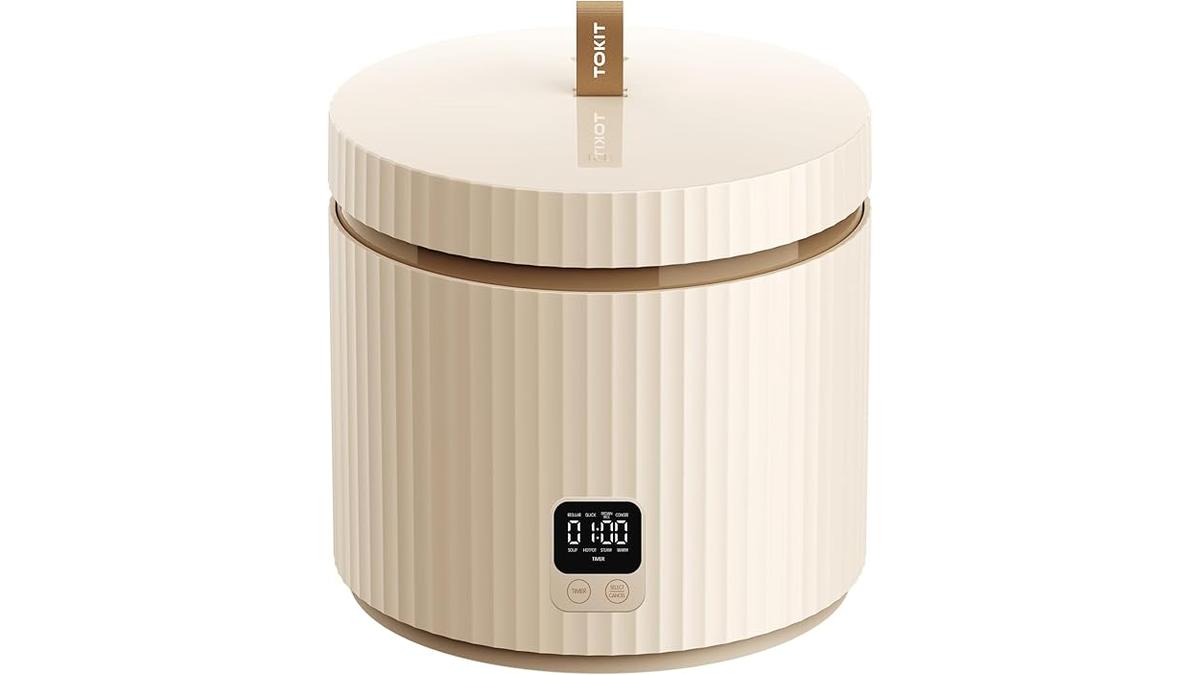 Cuociriso TOKIT Mini 1,5L Risottiera Elettrica Ceramica Touch per 1-3 Persone Beige