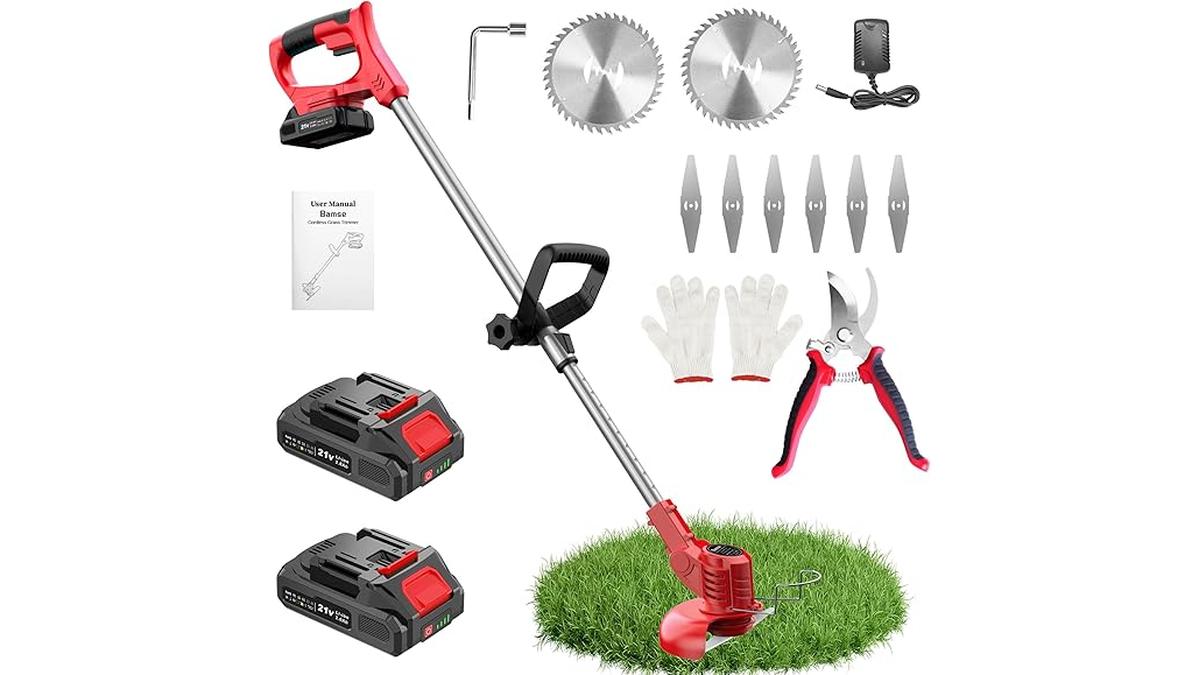 Decespugliatore Batteria 21V Bamse Elettrico 2 Batterie 2Ah 2 Lame Giardino Prato Terreno