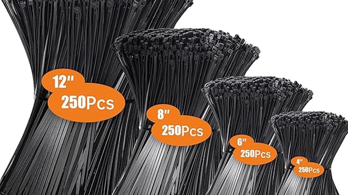 Fascette Elettriche Nere 1000 Pezzi Varie Misure Resistente Allateratura Gestione Cavi e Giardinaggio
