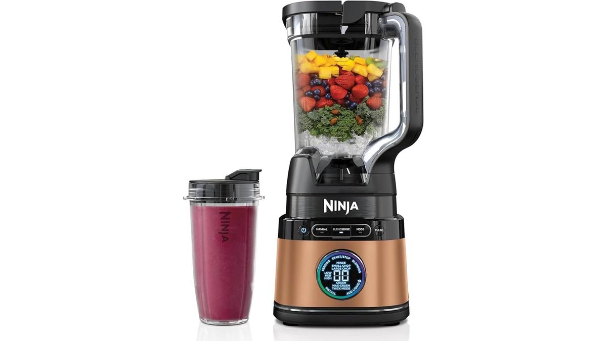 Ninja Frullatore Power Pro 1200W 2in1 Caraffa 2L Bicchiere Monoporzione Nero Rame TB301EUCP