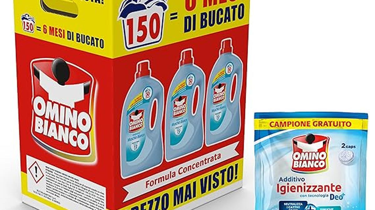 Omino Bianco Detersivo Lavatrice Liquido 150 Lavaggi 2000ml x3 con Additivo Igienizzante