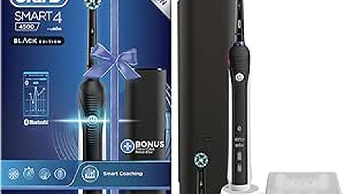 Oral-B Smart 4 4500 Spazzolino Elettrico Ricaricabile Nero 3 Modalità 2 Testine Custodia Viaggio