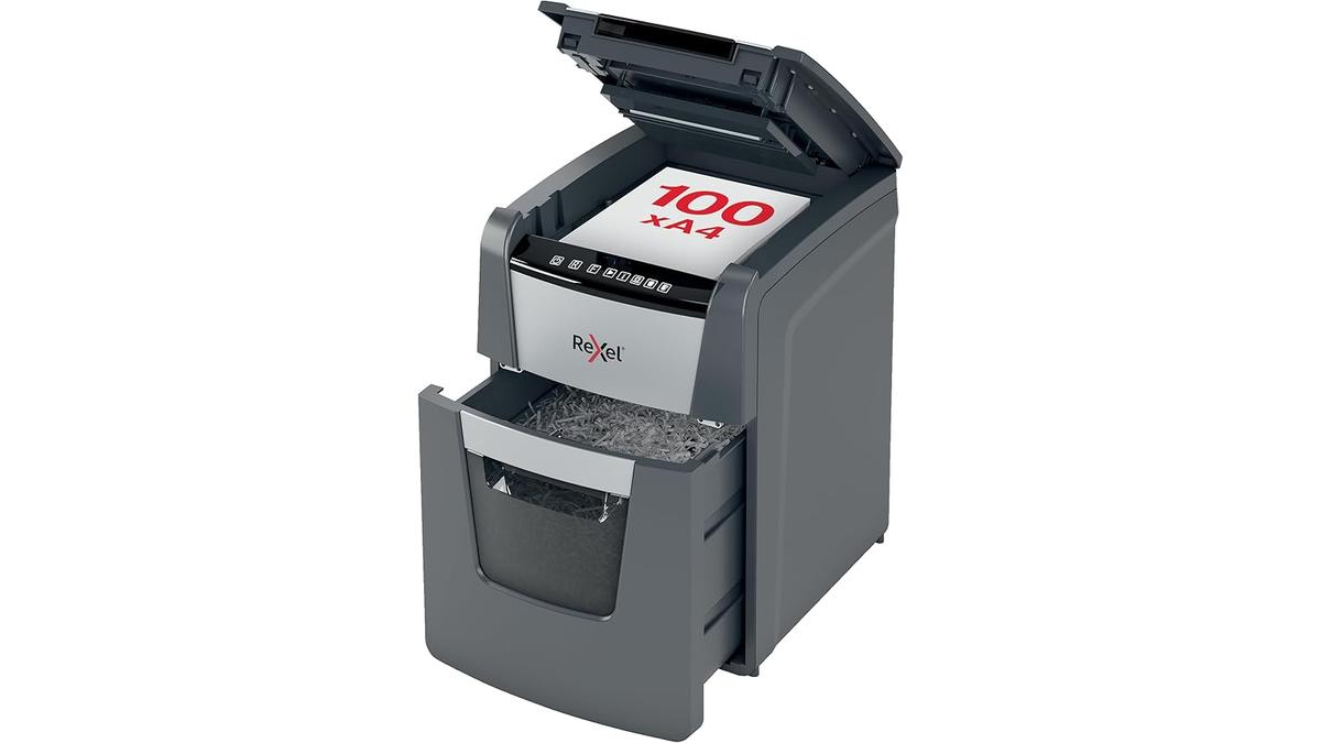 Rexel Optimum 100X Distruggidocumenti Automatico Taglio P4 34 Litri