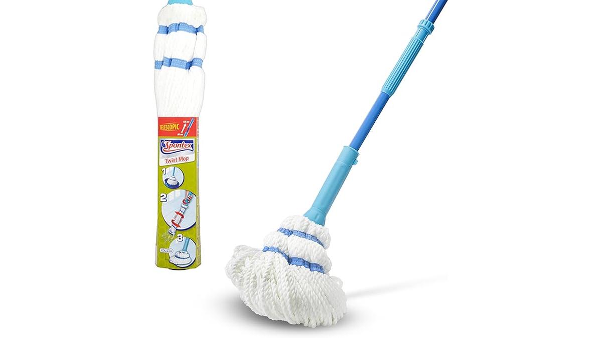 Spontex Twist Mop Microfibra Strizzatura Automatica Pulisce Laminato Testina Lavabile