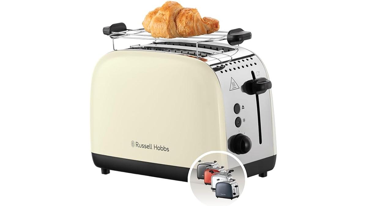Tostapane Russell Hobbs Acciaio Inox 2 Fette 1600W Toast Extra Larghi 6 Livelli Doratura Funzione Scongelamento