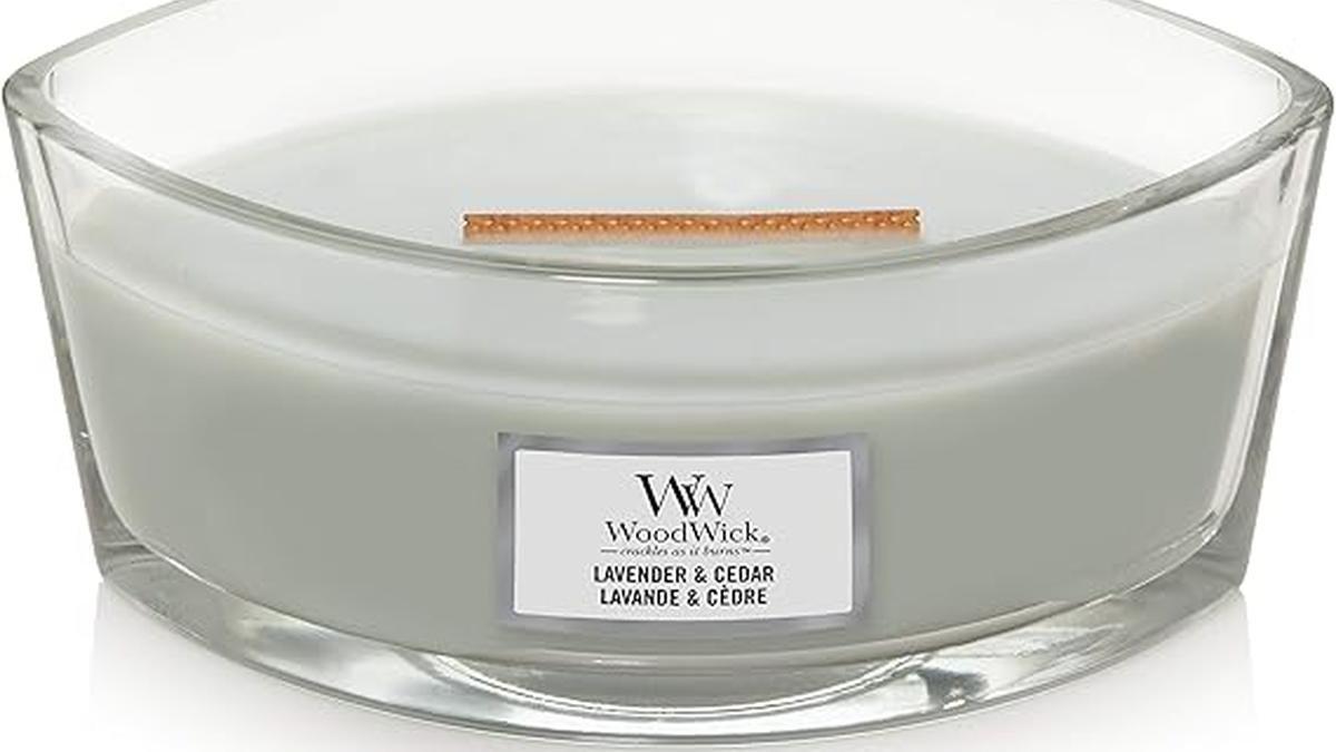 WoodWick Candela Ellispe Lavanda Cedro 50 Ore Crepitante