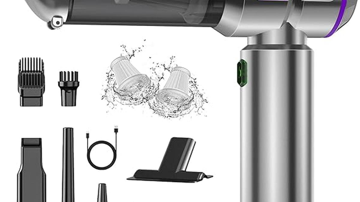 Aspirabriciole Cordless 25000Pa 4in1 Mini Aspirapolvere Argento con Schermo e Dust Dump