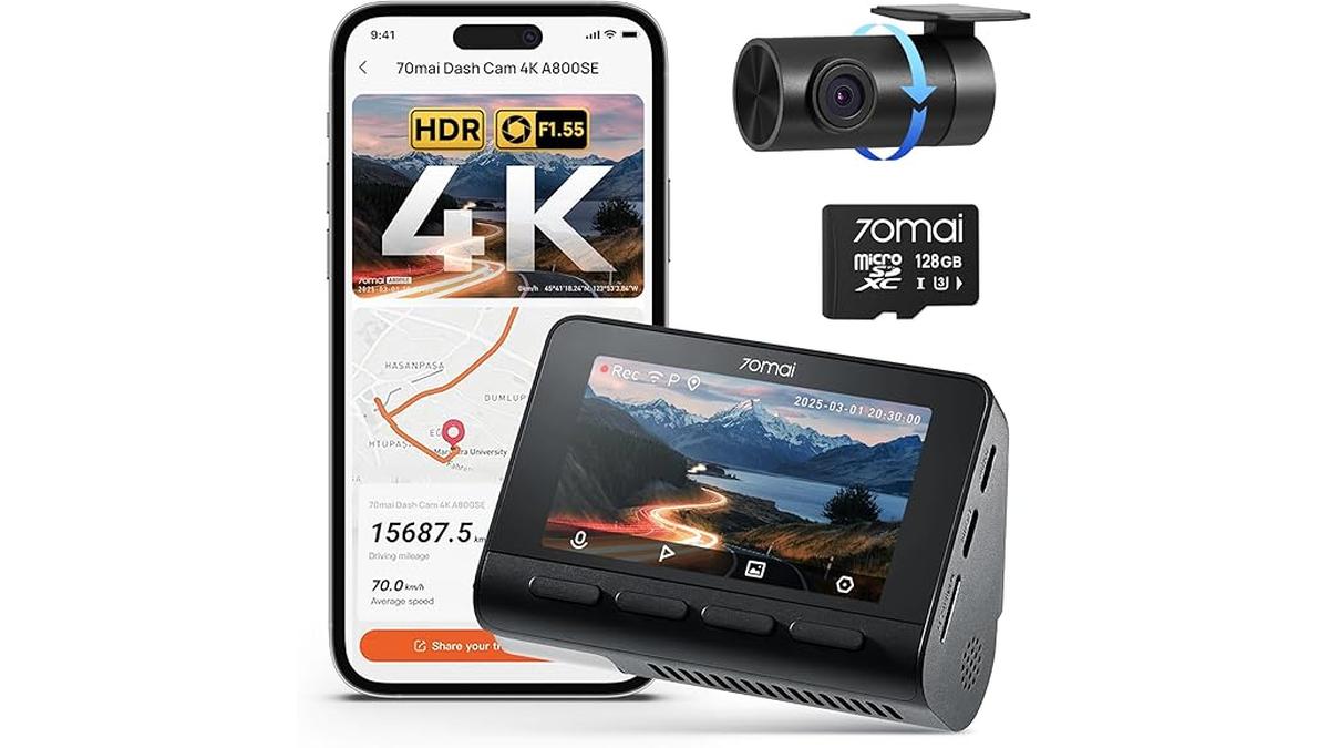 Dashcam 70mai A800SE 4K GPS Doppia Telecamera Fronte Retro 128GB F1.55 HDR Visione Notturna ADAS Schermo 3 Pollici Parcheggio 24/7