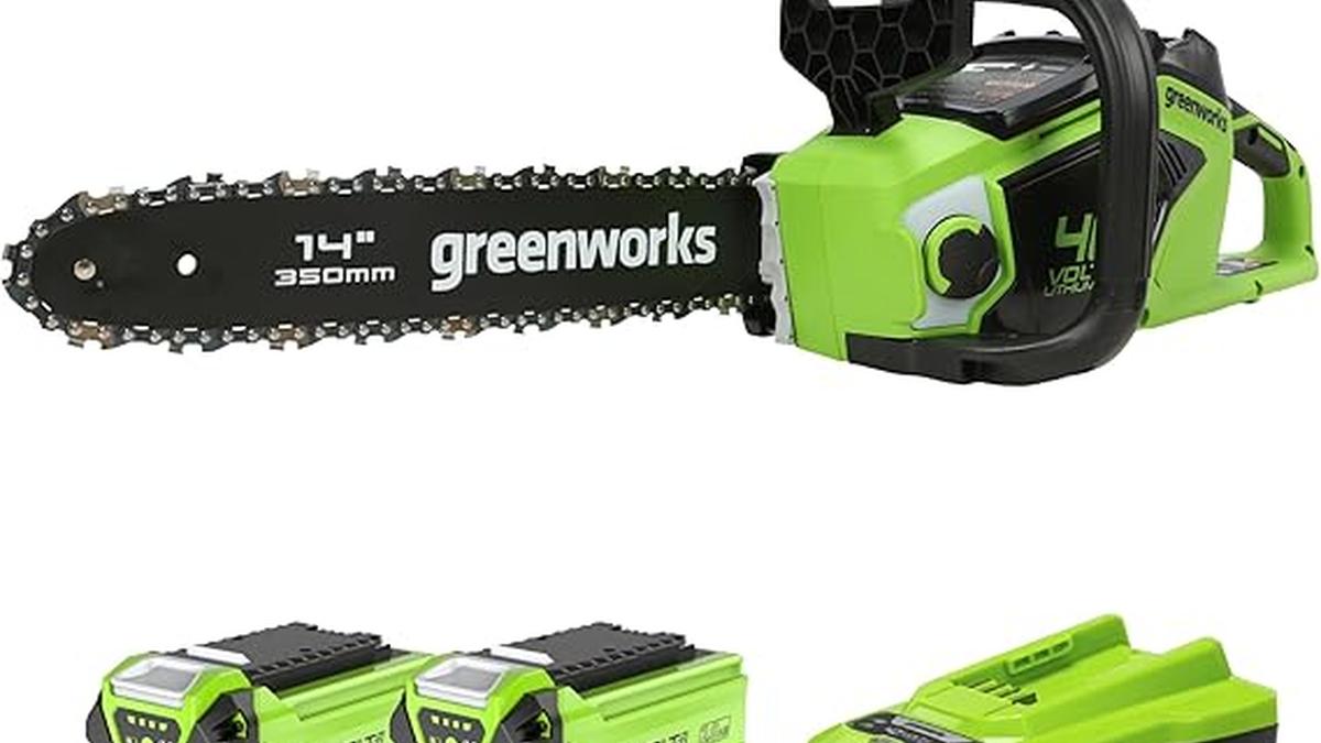 Motosega a Batteria Greenworks 40V 35cm 2 Batterie 2Ah Brushless 12m/s 3,5kg Auto-Lubrificante