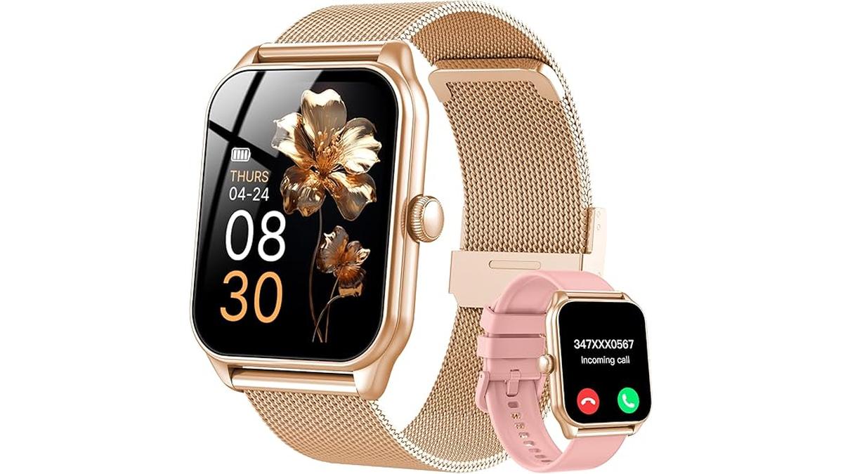 Smartwatch Donna 1.83″ HD Chiamate Bluetooth Modalità Sport Monitoraggio Salute Impermeabile IP68 Fitness Tracker Compatibile Android iOS Oro Rosa