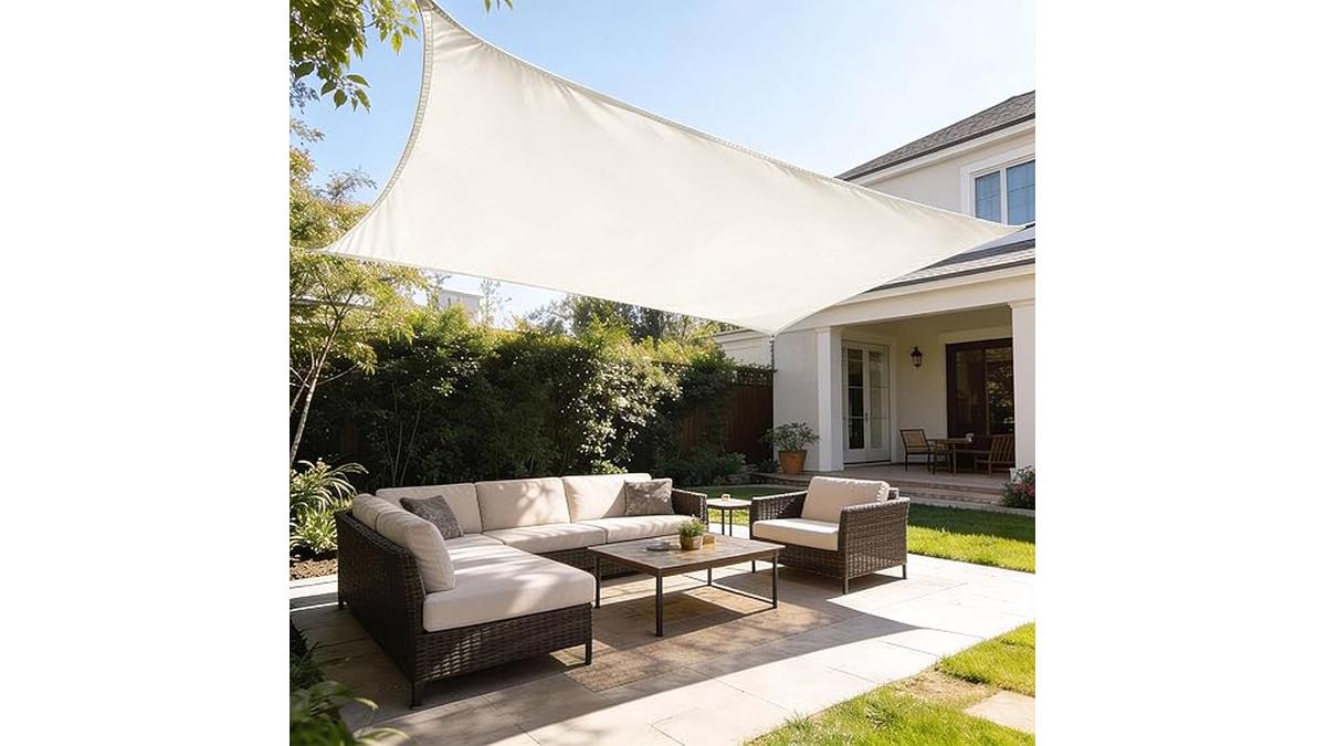 Tenda Vela Impermeabile 4x5m Ombreggiante UV 98% Giardino Terrazzo Bianca Beige