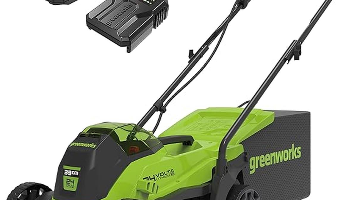 Greenworks 24V Tagliaerba Batteria Brushless Prati Fino a 140m² Ampiezza 33cm Sacca 30L Inclusi Batteria 24V 2Ah e Caricabatterie