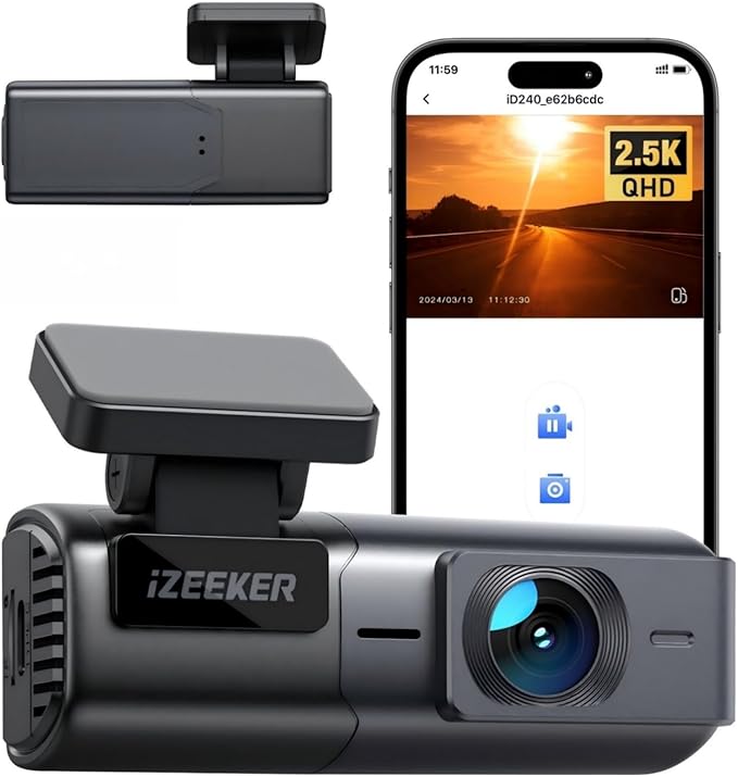 Dash cam iZEEKER 2.5K 1440P WiFi con app e visione notturna