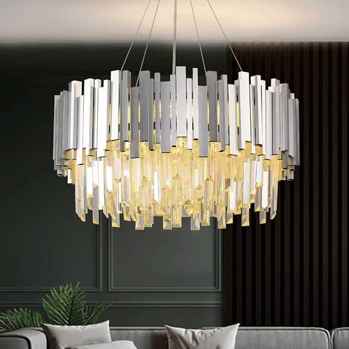 Lampadario cristallo YZBEIMDAI 9 luci E14 argento 55×30 cm