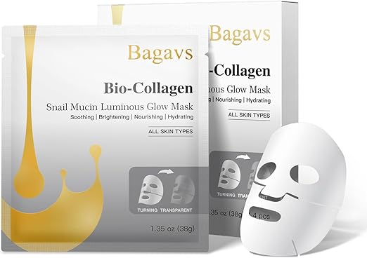 Maschera viso Bagavs bio-collagene e bava di lumaca, 4 pezzi