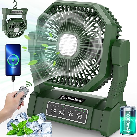 Ventilatore da campeggio Multper LED 10000mAh con telecomando