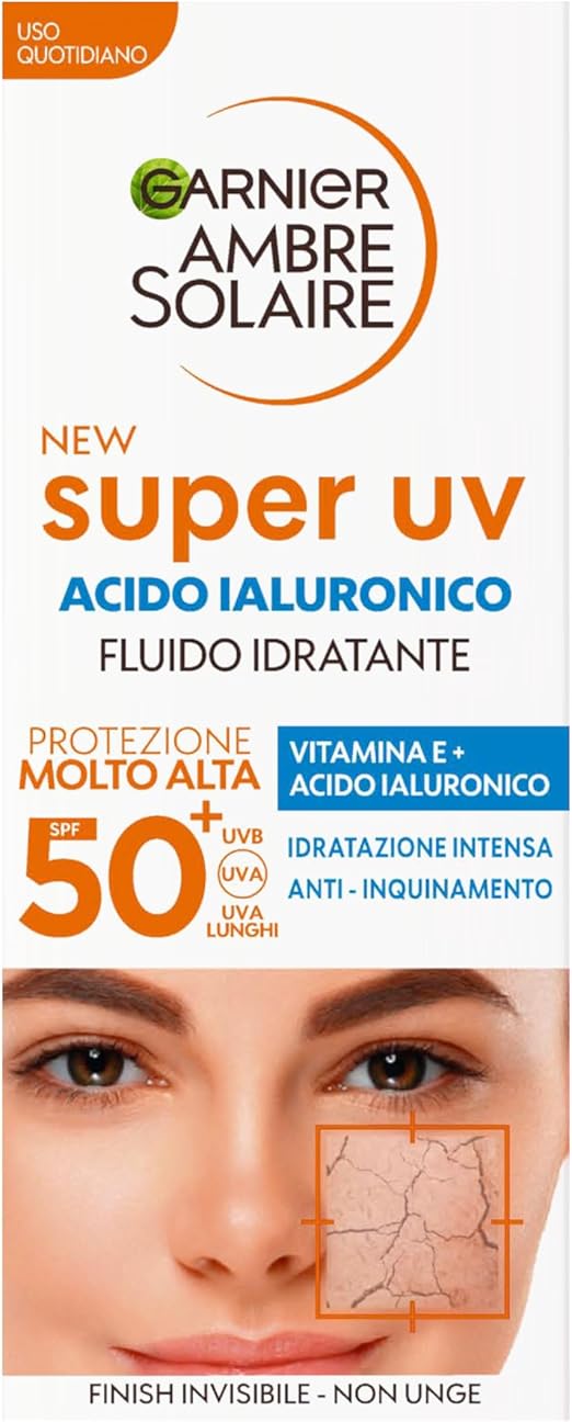 Garnier Ambre Solaire fluido viso SPF50+ acido ialuronico 40ml