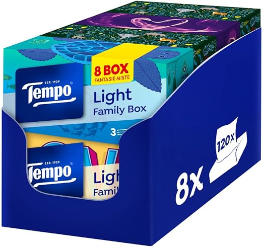 Fazzoletti Tempo box 3 veli 8×120, biodegradabili al 100%